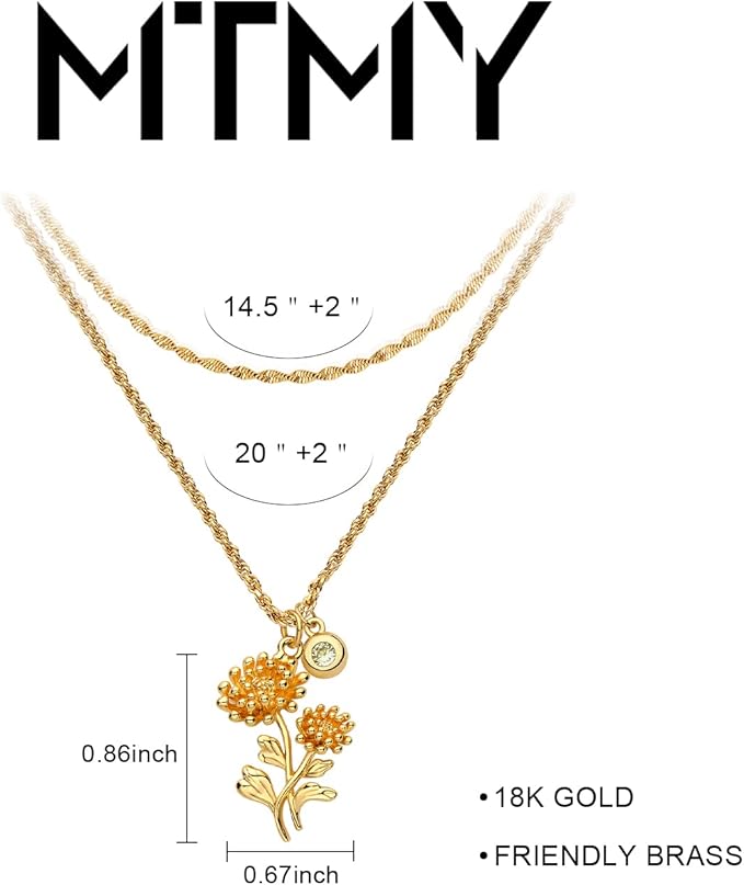 レディース レイヤード 誕生花ネックレス セット ゴールド 14Kメッキ 重ねづけ 優雅 誕生石 ペンダント ネックレス 女性向けジュエリーギフト